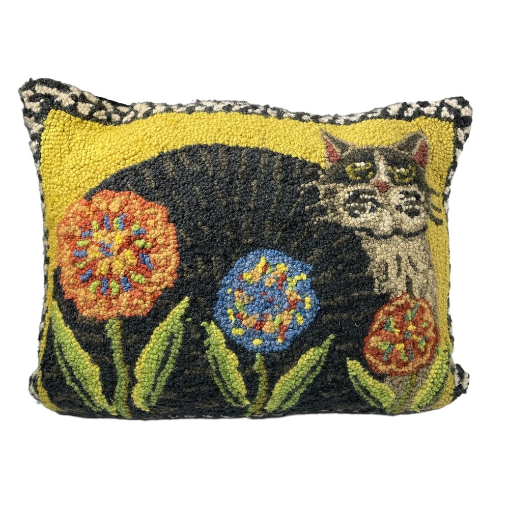 Penny Flower Cat Hooked Pillow